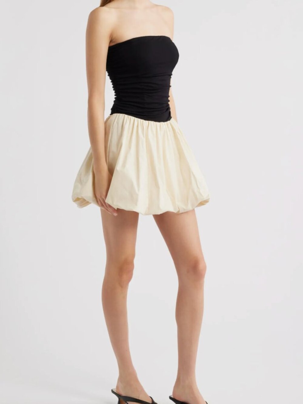 Moon River Black and Cream Strapless Mini Dress